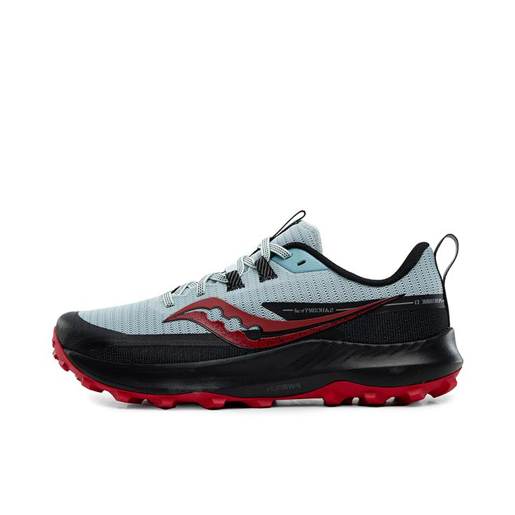 推荐商品：Saucony/索康尼 Peregrine 游隼13 户外越野 舒适缓震 网布透气 防滑耐磨 稳定 跑山 跑鞋 灰色/黑色/红色