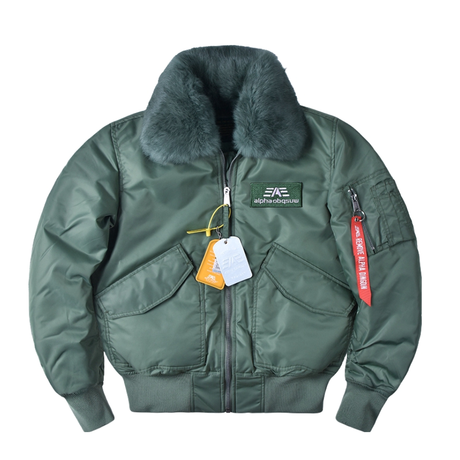推荐商品：阿尔法马丁 美式工装加厚保暖兔毛领棉服 军绿/毛领棉衣logo款