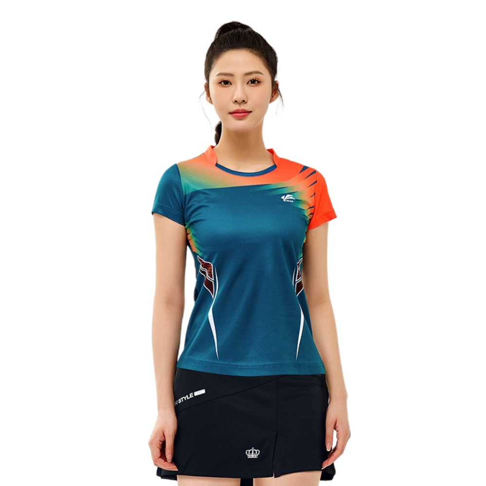 推荐商品：butiky/速迈 速干透气拼色羽毛球服 SM1060 上装墨蓝+下装黑裙裤