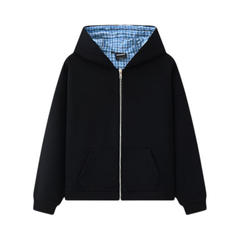 推荐商品：MIDASHAND 口袋拉链开衫通勤连帽长袖卫衣 HH-344 黑