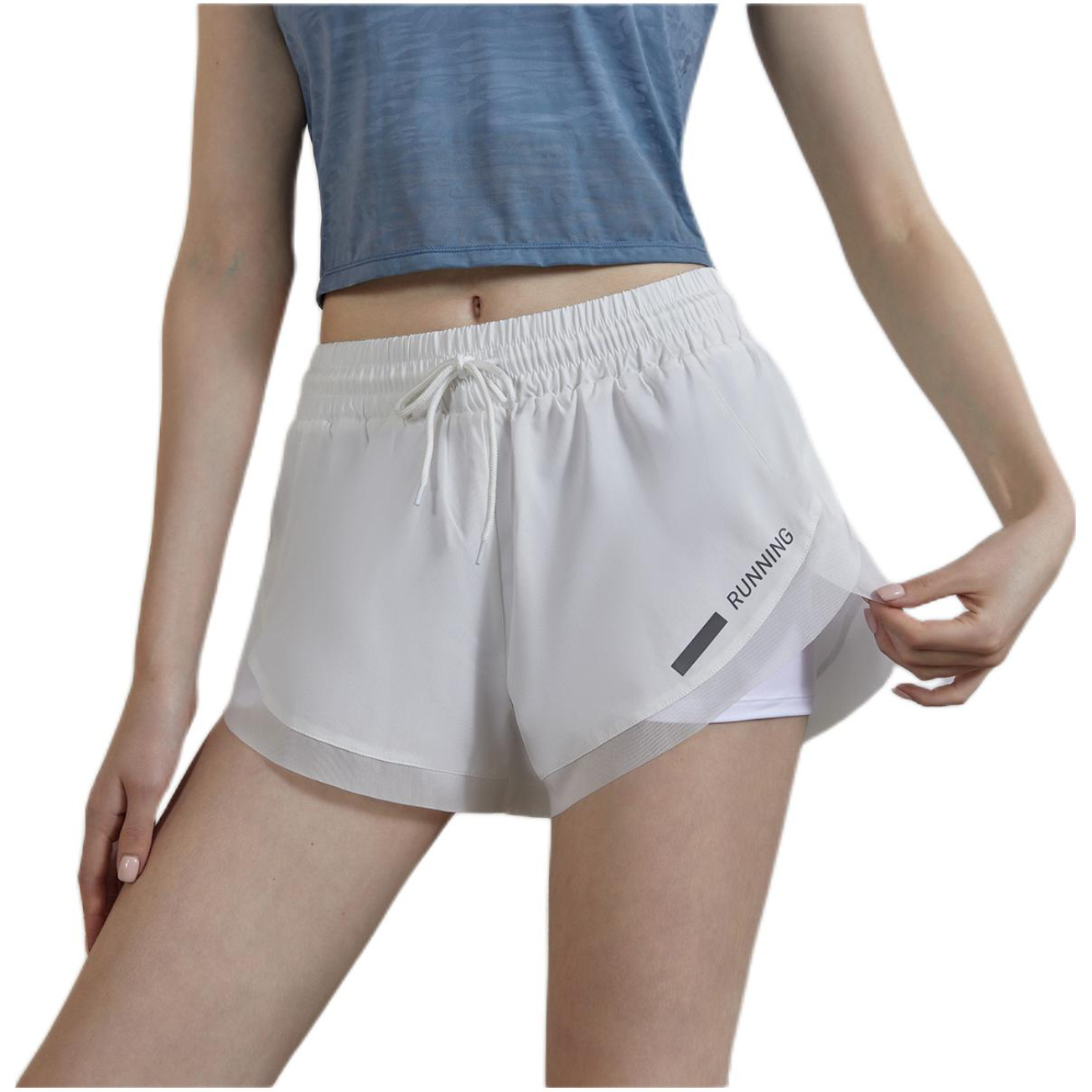 推荐商品：Vansydical/范斯蒂克 防走光透气假两件抽绳运动短裤 女装 FVPA228394 白