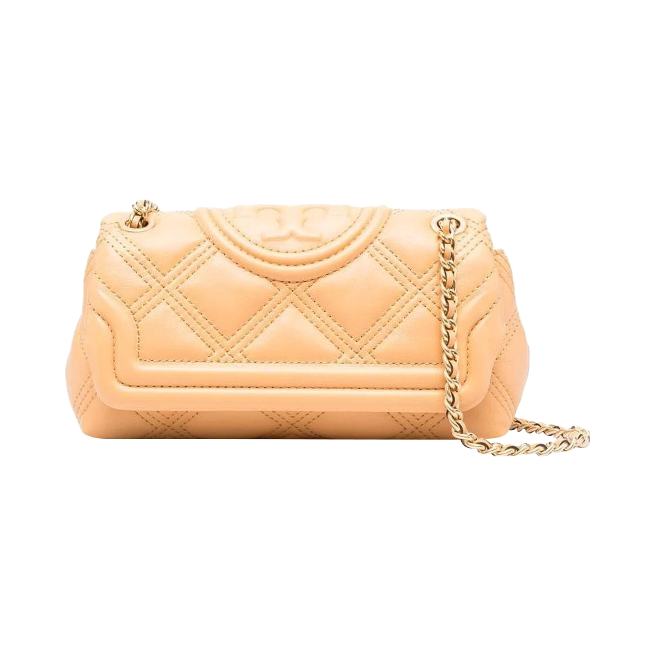 TORY BURCH/汤丽柏琦 Fleming 迷你 链条羊皮革粒面单肩斜挎包 黄色