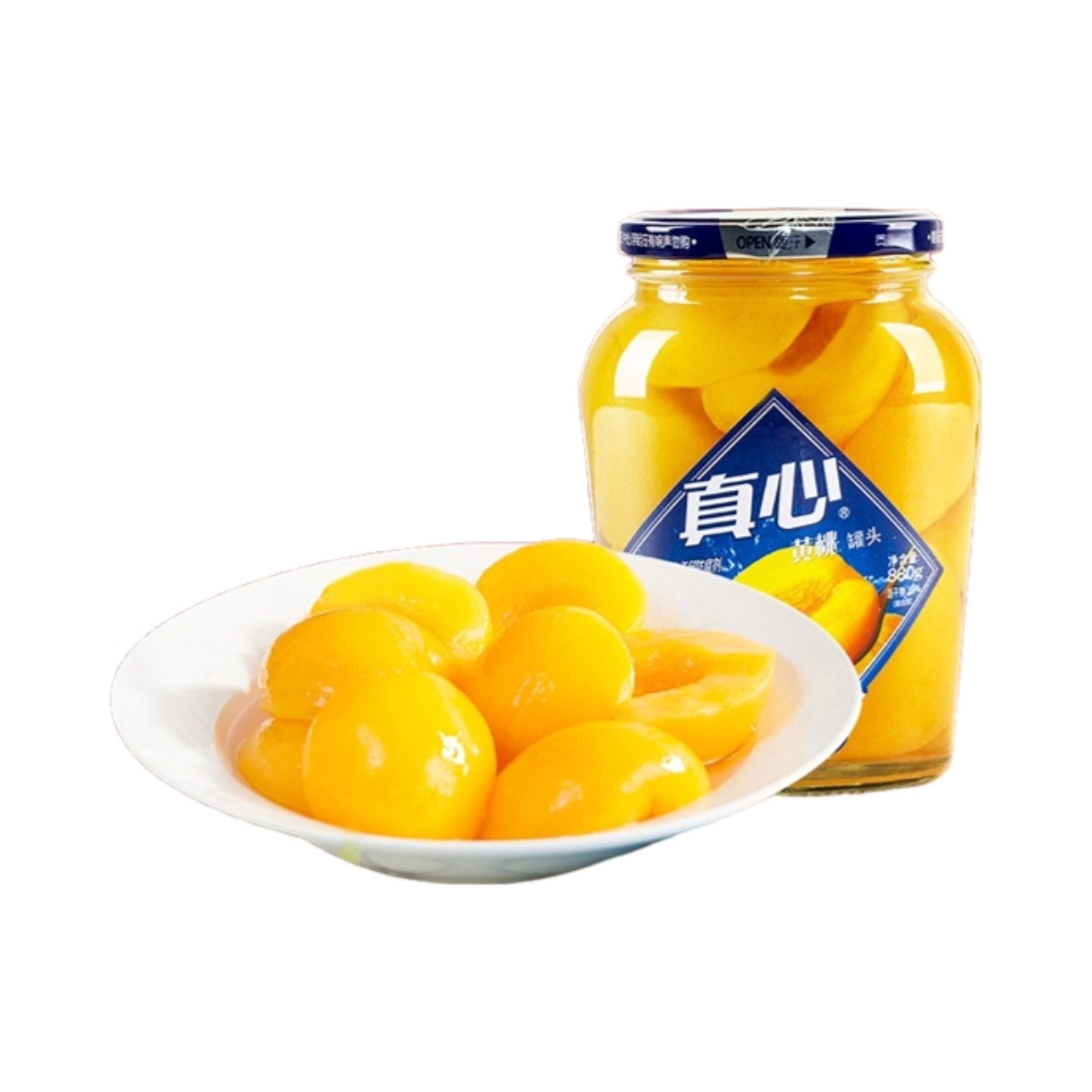 推荐商品：真心 黄桃罐头 玻璃罐装 新鲜无添加蔗糖控糖