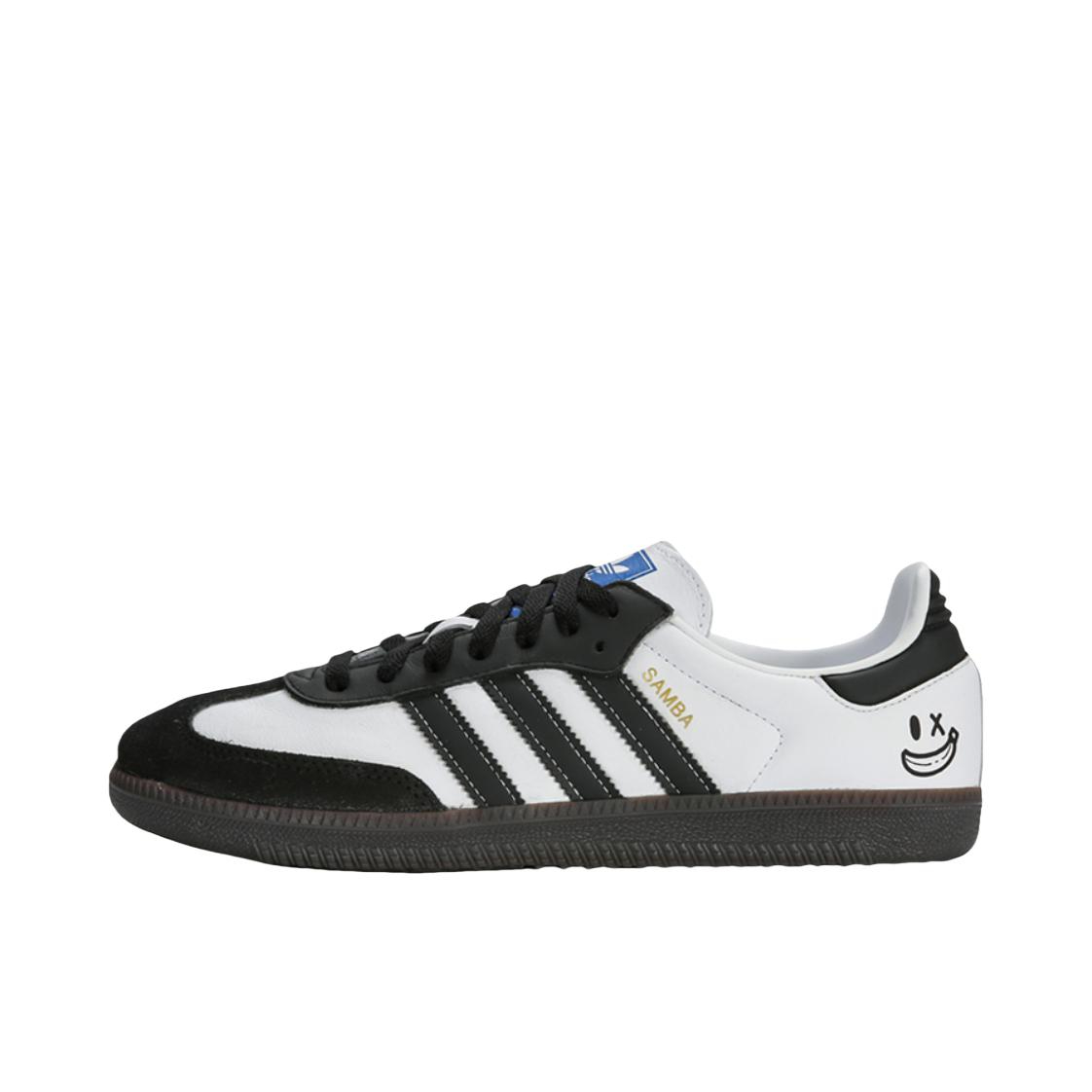 推荐商品：【定制球鞋】 adidas originals SAMBA OG 德训鞋 板鞋 防滑耐磨复古潮流防水织物双鞋带 黑白布洛克