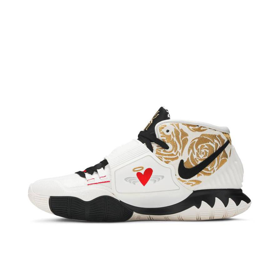 推荐商品：Nike Kyrie 6 欧文6 前掌Zoom 防滑耐磨 缓震抓地 圆头 实战训练 织物 合成革 支撑 篮球鞋 Mom-Cream Sneaker Room联名/白色/金色/黑色