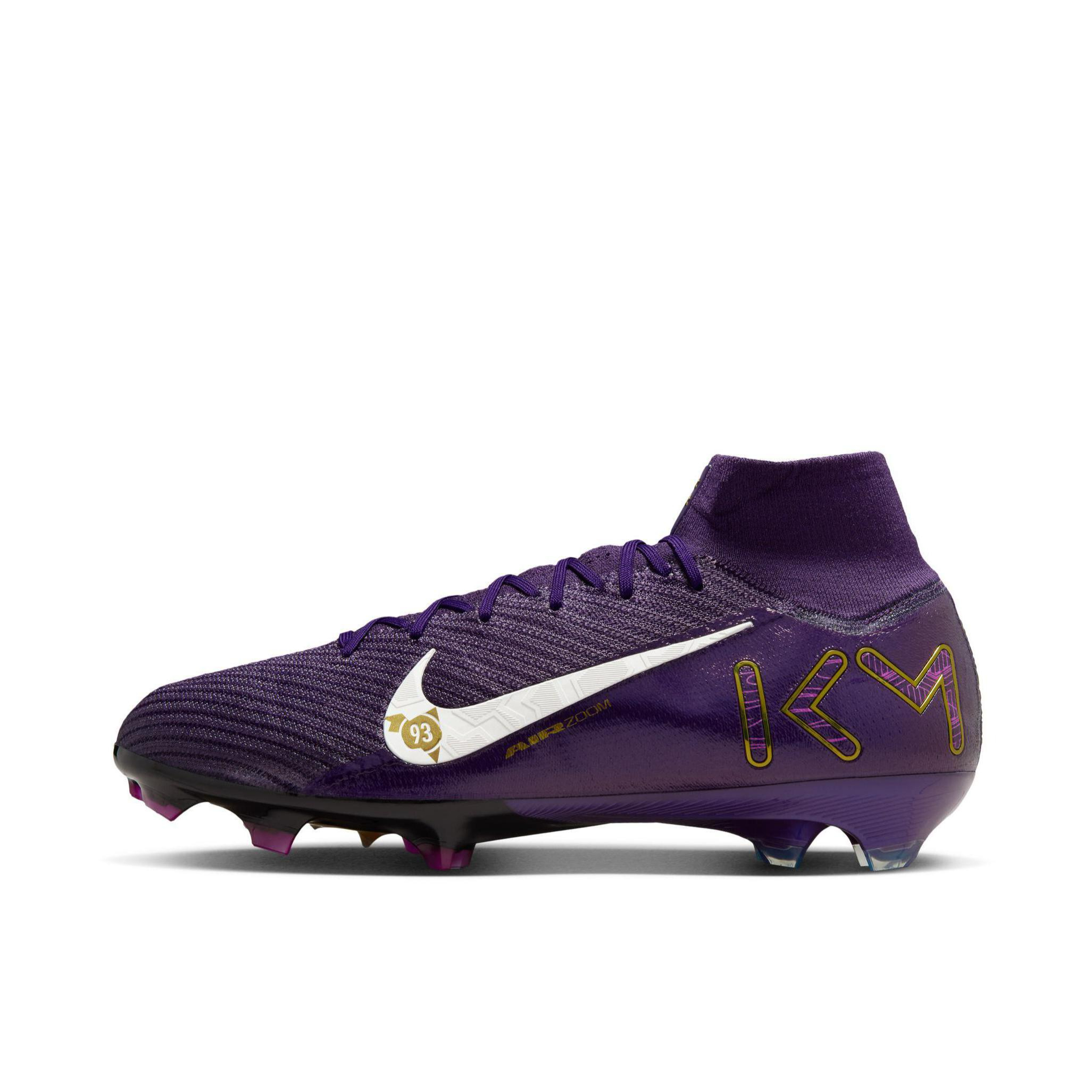 推荐商品：Nike Mercurial Superfly 10 Eilte FG 顶级 胶质长钉 硬天然草场 防滑耐磨 足球鞋 Kylian Mbappé联名/紫色/米色