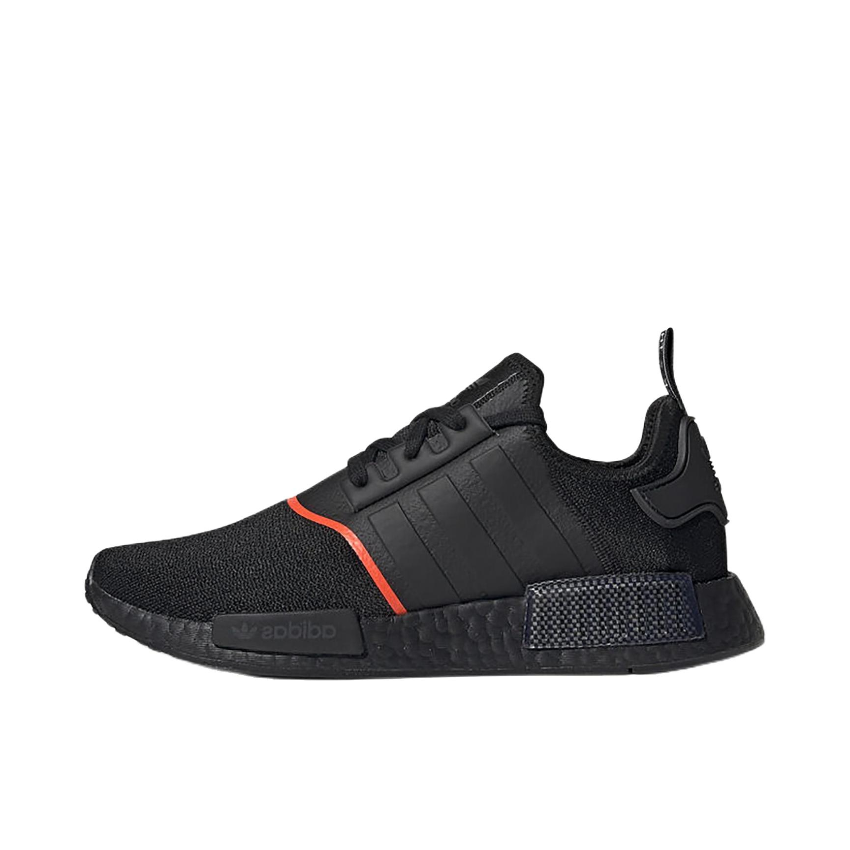 推荐商品：adidas Originals NMD R1 BOOST 织物 轻便透气 缓震 低帮 运动休闲鞋 Black/Red 黑色/红线