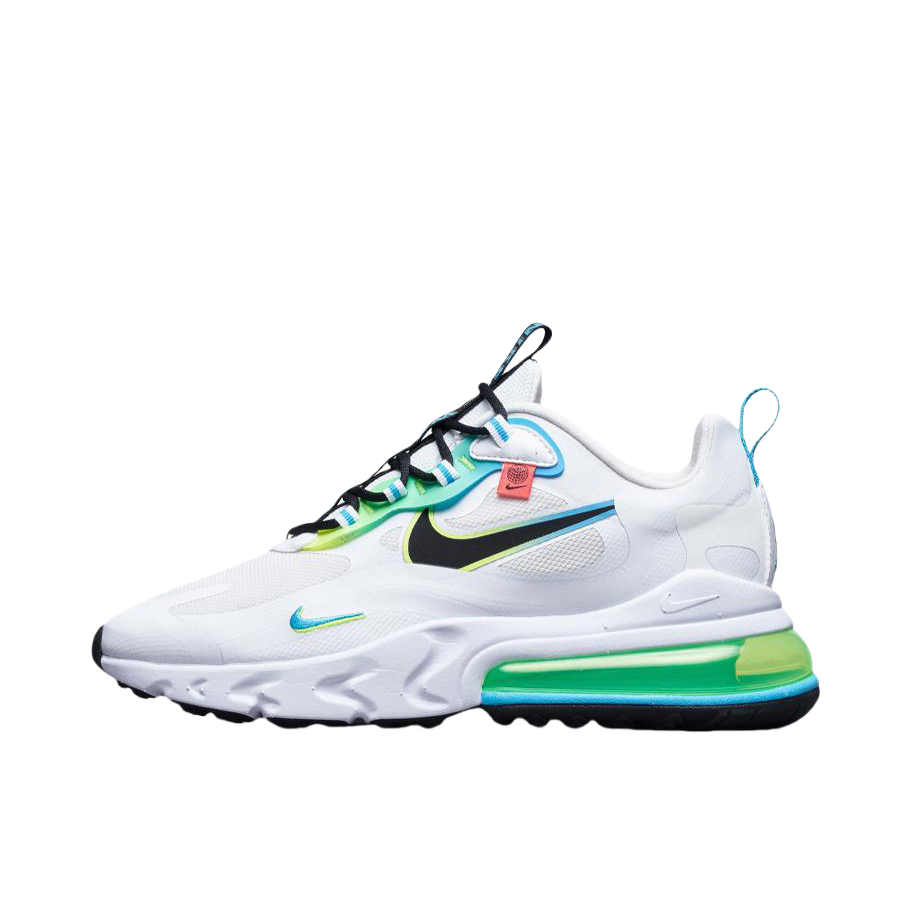 推荐商品：Nike Air Max 270 React 跑鞋 气垫缓震耐磨舒适透气复古拼接圆头回弹 Worldwide  白黑/蓝绿渐变