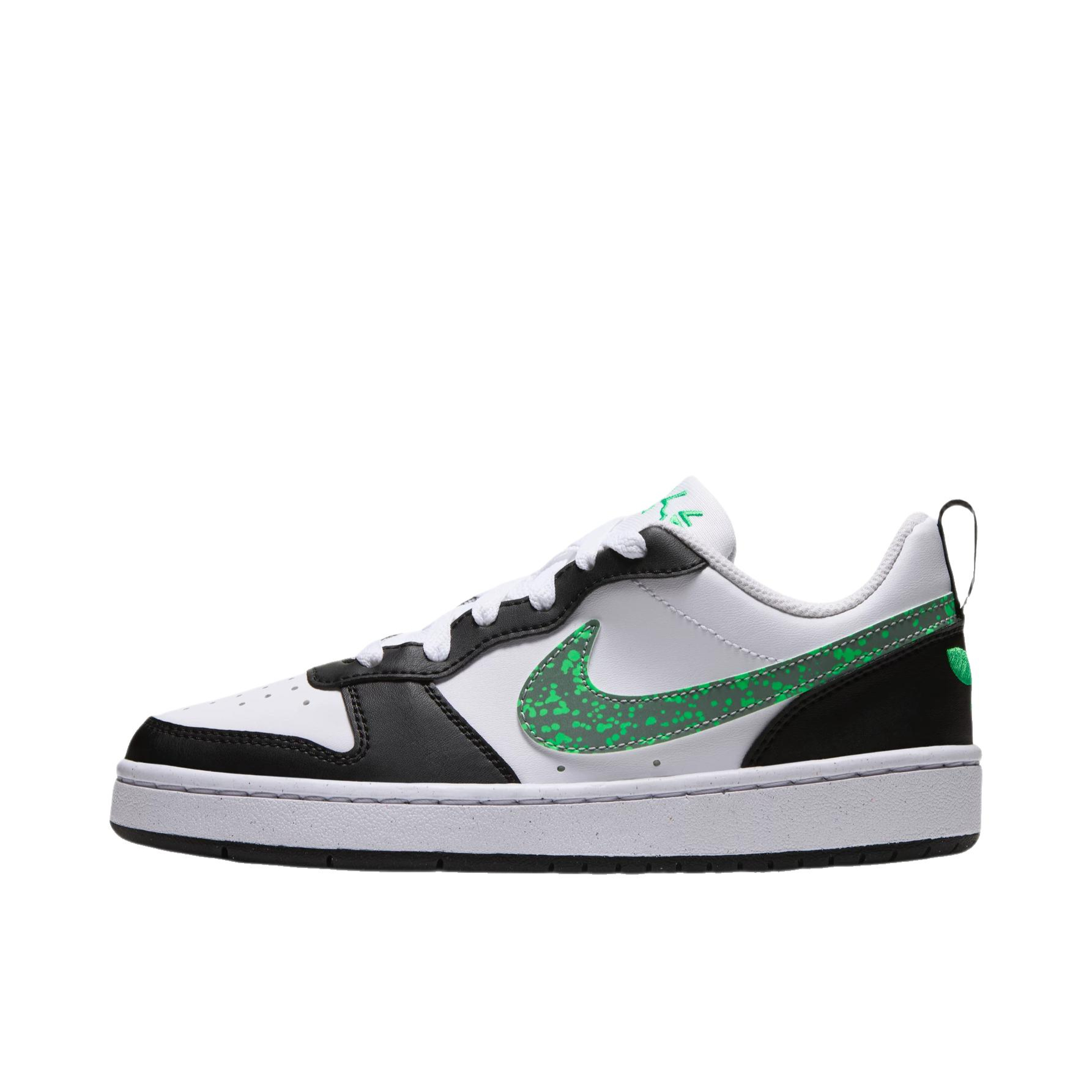 推荐商品：Nike Court Borough 2 板鞋 复古时尚支撑舒适百搭轻便防滑 低帮/大童/白色/金属银/黑色/闪亮绿