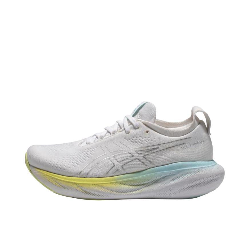 推荐商品：Asics/亚瑟士 Gel-Nimbus 25 跑鞋 稳定支撑缓震回弹舒适透气防滑耐磨防水织物轻量 女款/灰色/黄色/青色