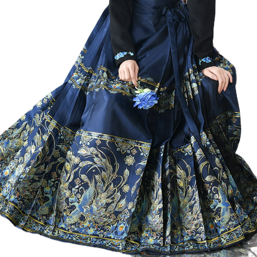 推荐商品：如梦霓裳 拾翠 明制长按织金妆花马面裙汉服 女装 蓝/马面裙