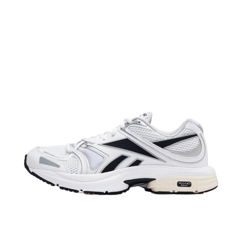 推荐商品：Reebok/锐步 Premier Road Plus VI 运动休闲鞋 经典复古织物拼接合成革圆头减震轻便包裹性 液态银