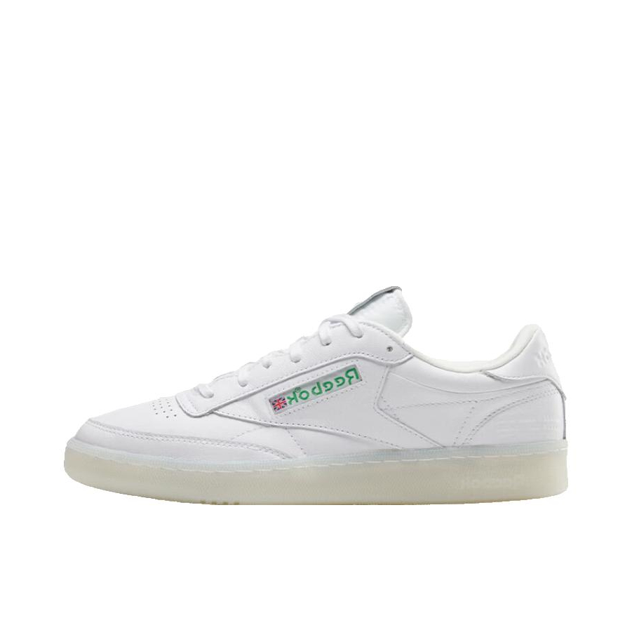 推荐商品：Reebok/锐步 Club C 85 Vegan 板鞋 耐磨复古牛皮薄底轻便运动休闲 白色/绿色
