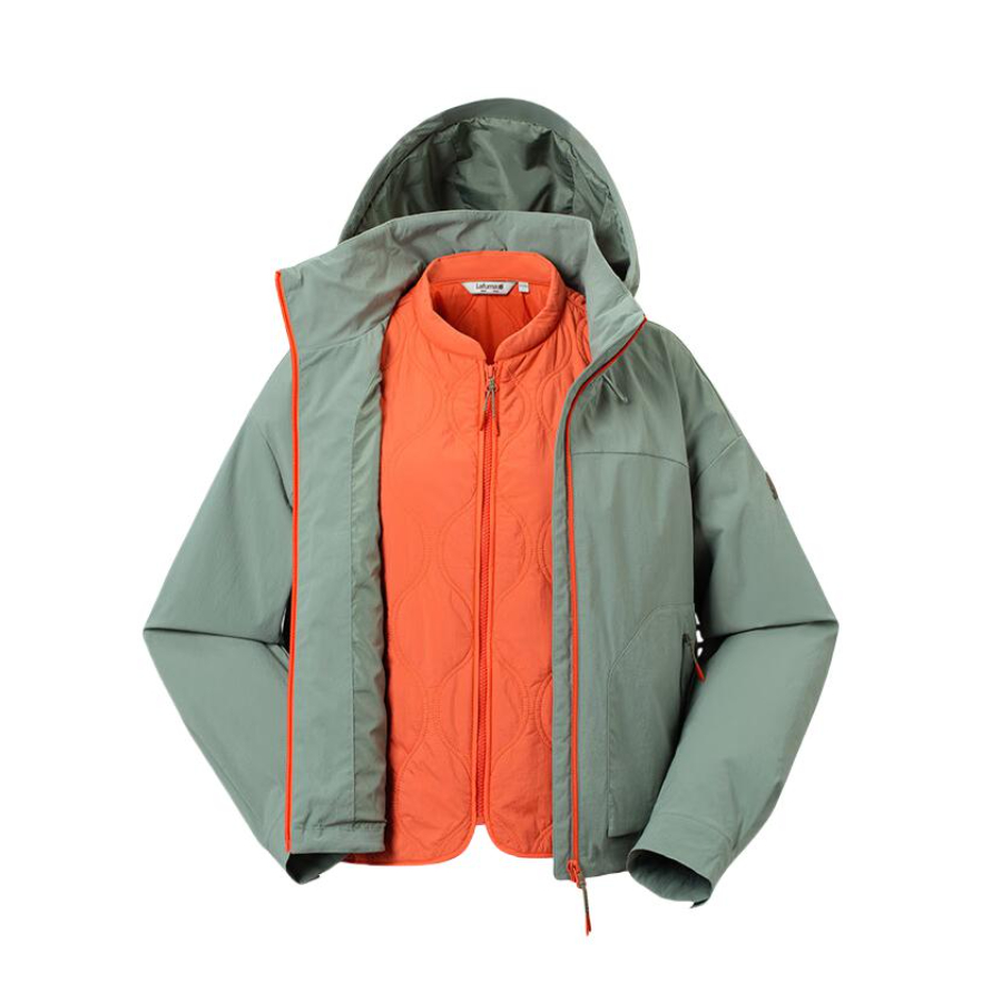 推荐商品：lafuma/乐飞叶 cordura防泼水三合一可拆卸内胆冲锋衣 女装 LFJA5CZ96 山脉绿
