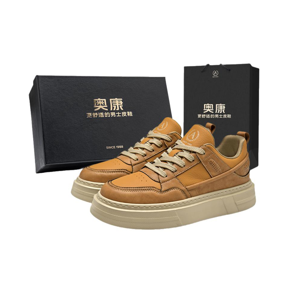 推荐商品：奥康 空军一号系列 板鞋 百搭防滑街头 专属礼盒款/黄色/棕色