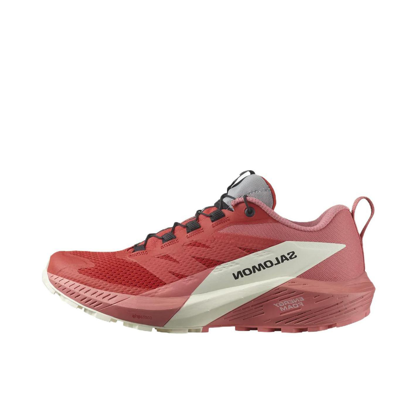 推荐商品：Salomon/萨洛蒙 Sense Ride 5 减震防滑 稳定抓地 耐磨 网面透气 网布 越野运动 跑鞋 红色/黑色