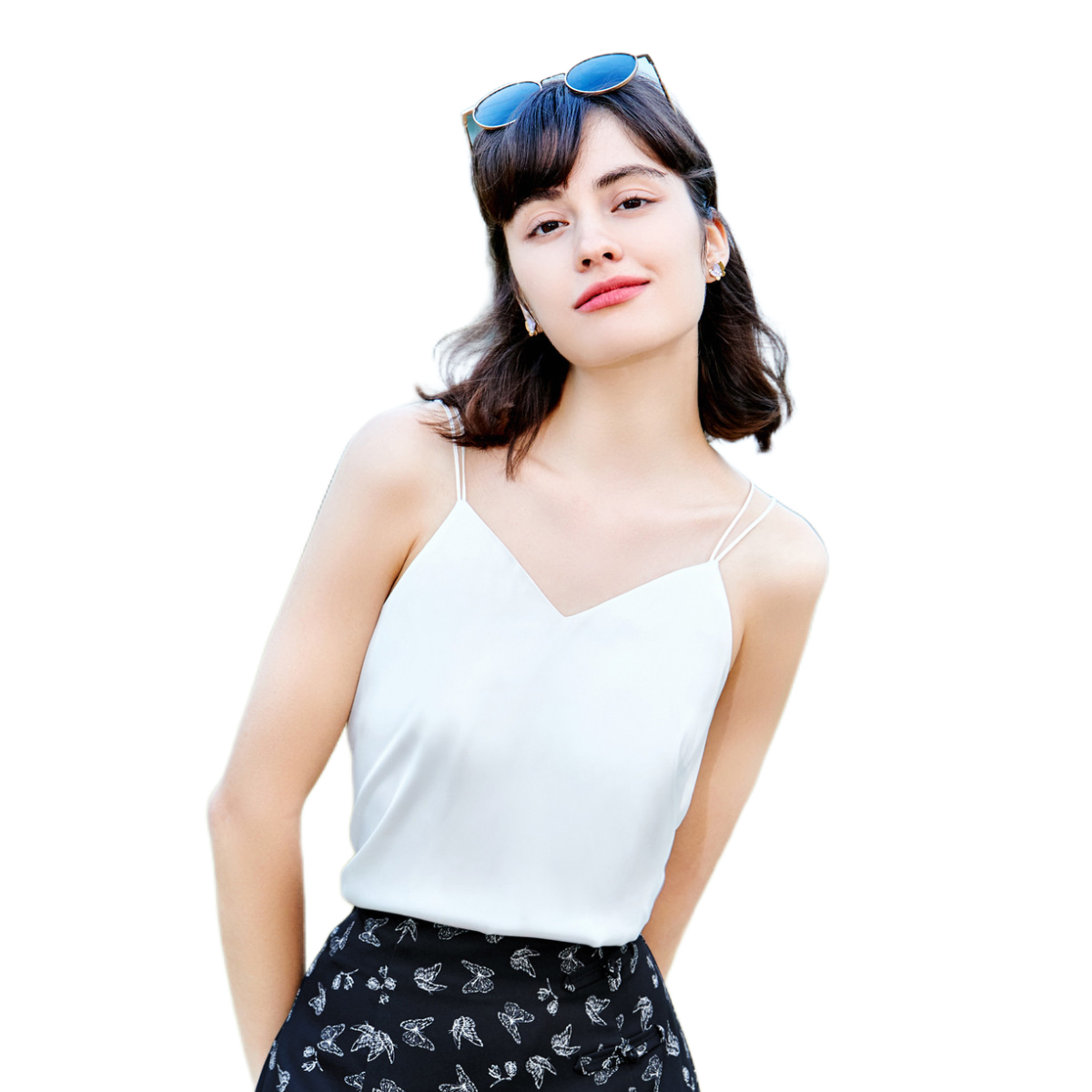 推荐商品：betu/百图 丝质缎面交叉带美背吊带 女装 2304T58 白