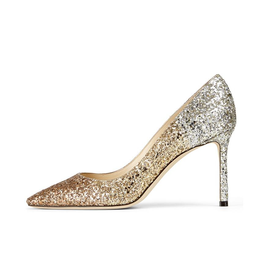 推荐商品：Jimmy Choo Love 85 浅口 时尚优雅 舒适 细跟 尖头 套脚 婚鞋 高跟鞋 闪粉/金色