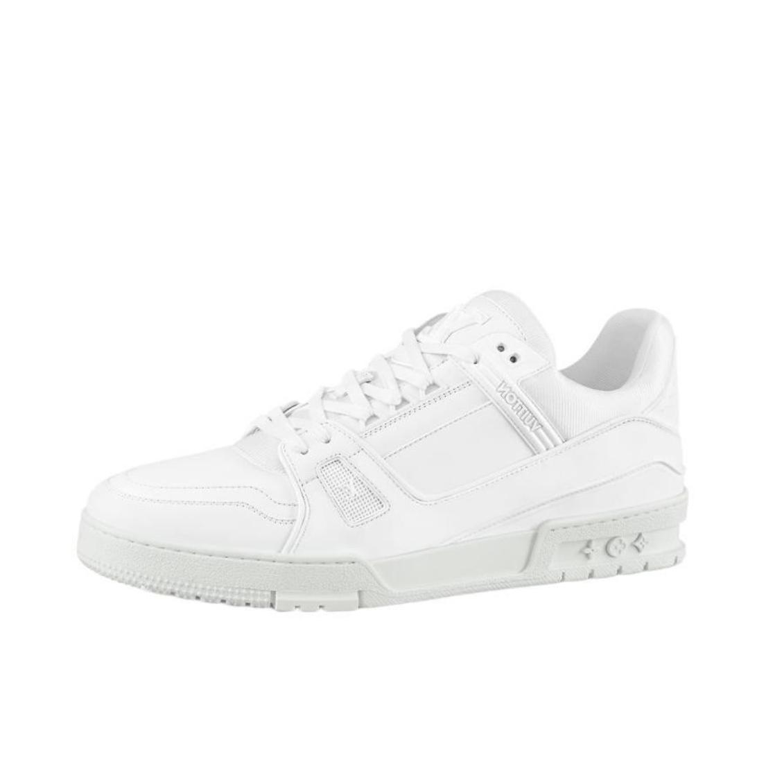 推荐商品：Louis Vuitton Trainer系列 网眼 舒适防滑 时尚潮流 圆头拼接 牛皮革 压纹 板鞋 纯白色/灰色