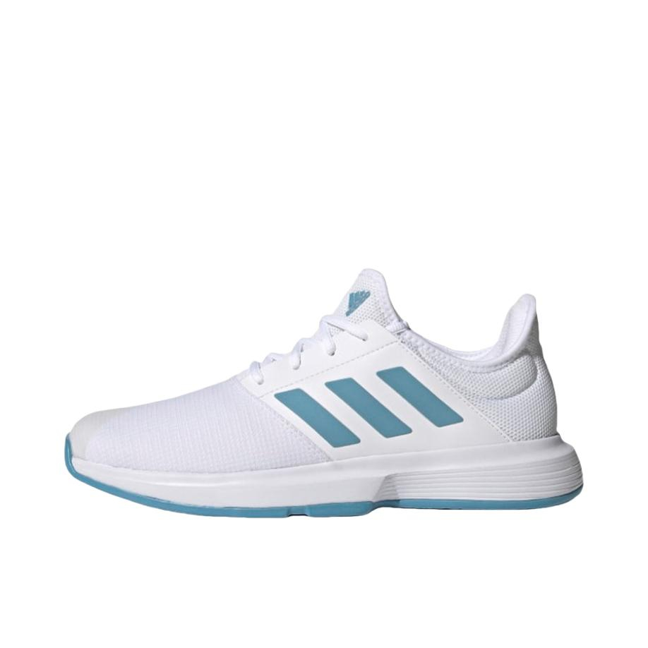 推荐商品：adidas GameCourt 防滑耐磨 织物 运动 网球鞋 白色/蓝色