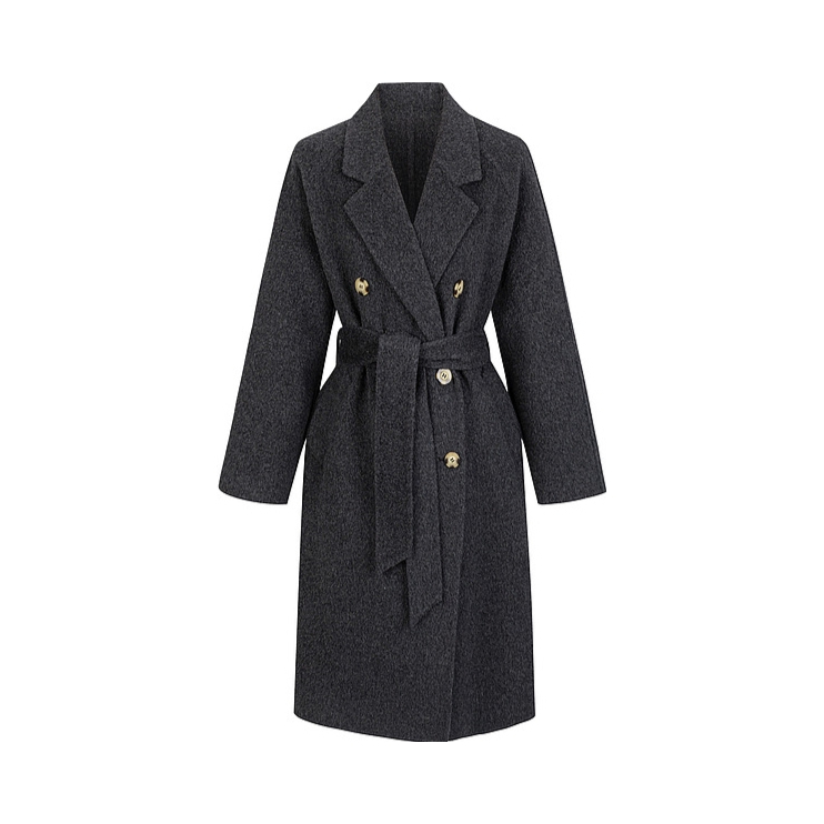 推荐商品：Y.SING/衣香丽影  绵羊毛骆驼绒真丝双面呢长款毛呢外套 女装 BSM52309401 黑花灰