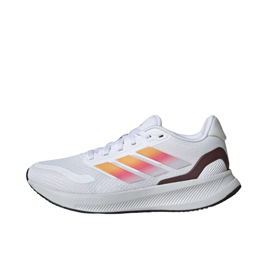 推荐商品：adidas RUNFALCON 5 跑鞋 轻便缓震回弹网面透气防滑耐磨支撑贴合 大童/白色/橙色
