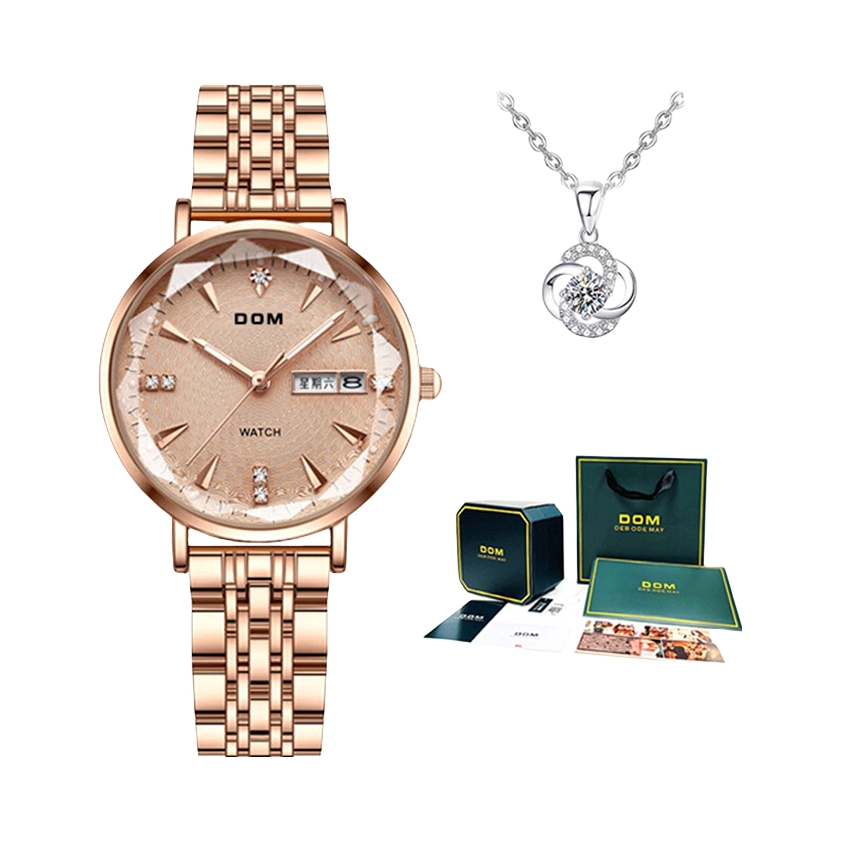 推荐商品：DOM/多姆 轻奢镶钻精钢表带防水石英女士手表