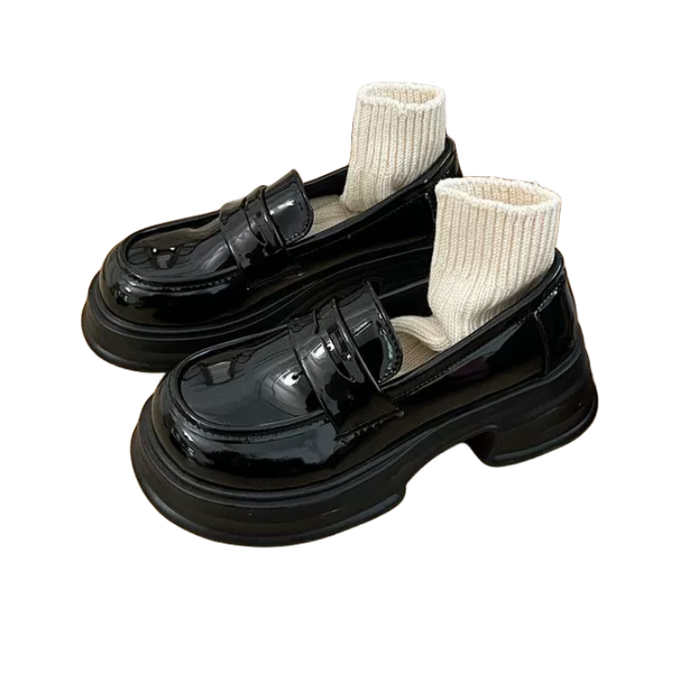 推荐商品：圆头 学院风 英伦风 正装 单鞋 亮皮黑