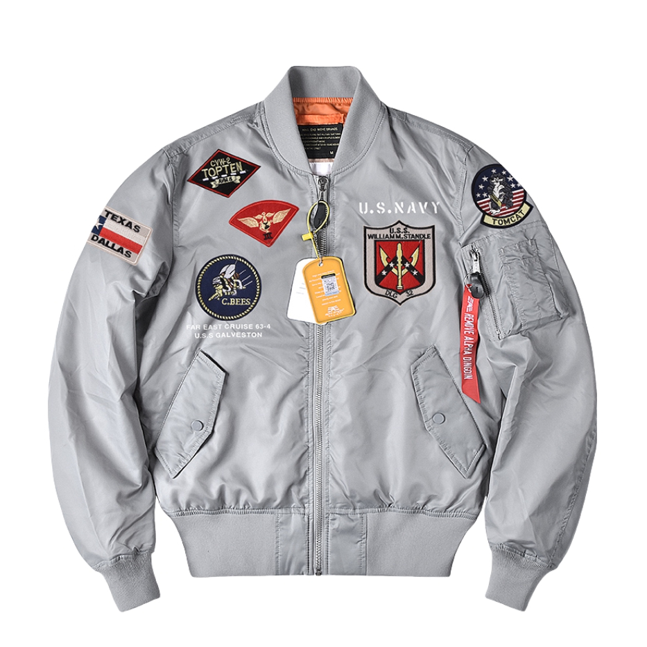 推荐商品：阿尔法马丁 壮志凌云美式印花加厚立领短款棉服 灰/加厚棉衣款