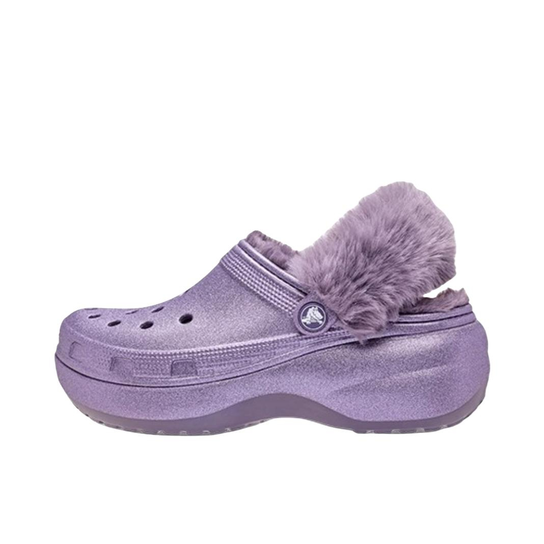 推荐商品：Crocs/卡骆驰 Classic Platform Lined Clog 经典云朵 不可拆卸 暖棉 舒适 防滑耐磨 洞洞鞋 暖绒包头 凉鞋 女款/闪耀/茄紫色