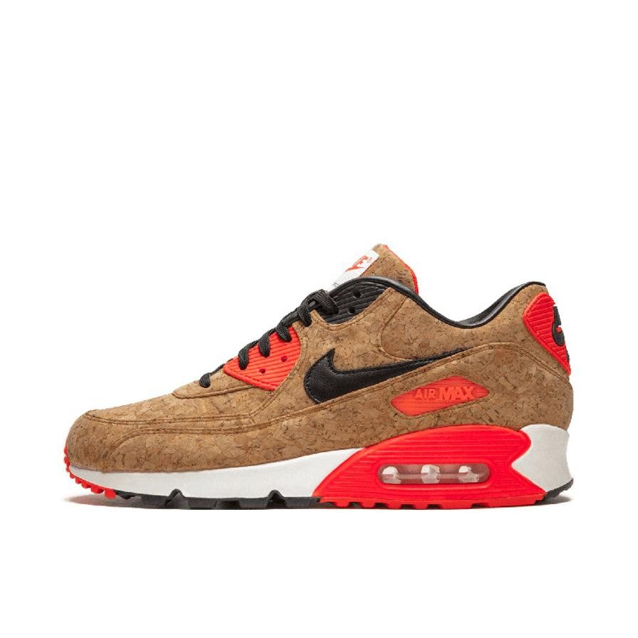 推荐商品：Nike Air Max 90 跑鞋 气垫合成革缓震透气复古增高圆头贴合拼接 Cork 男款/软木塞/红色