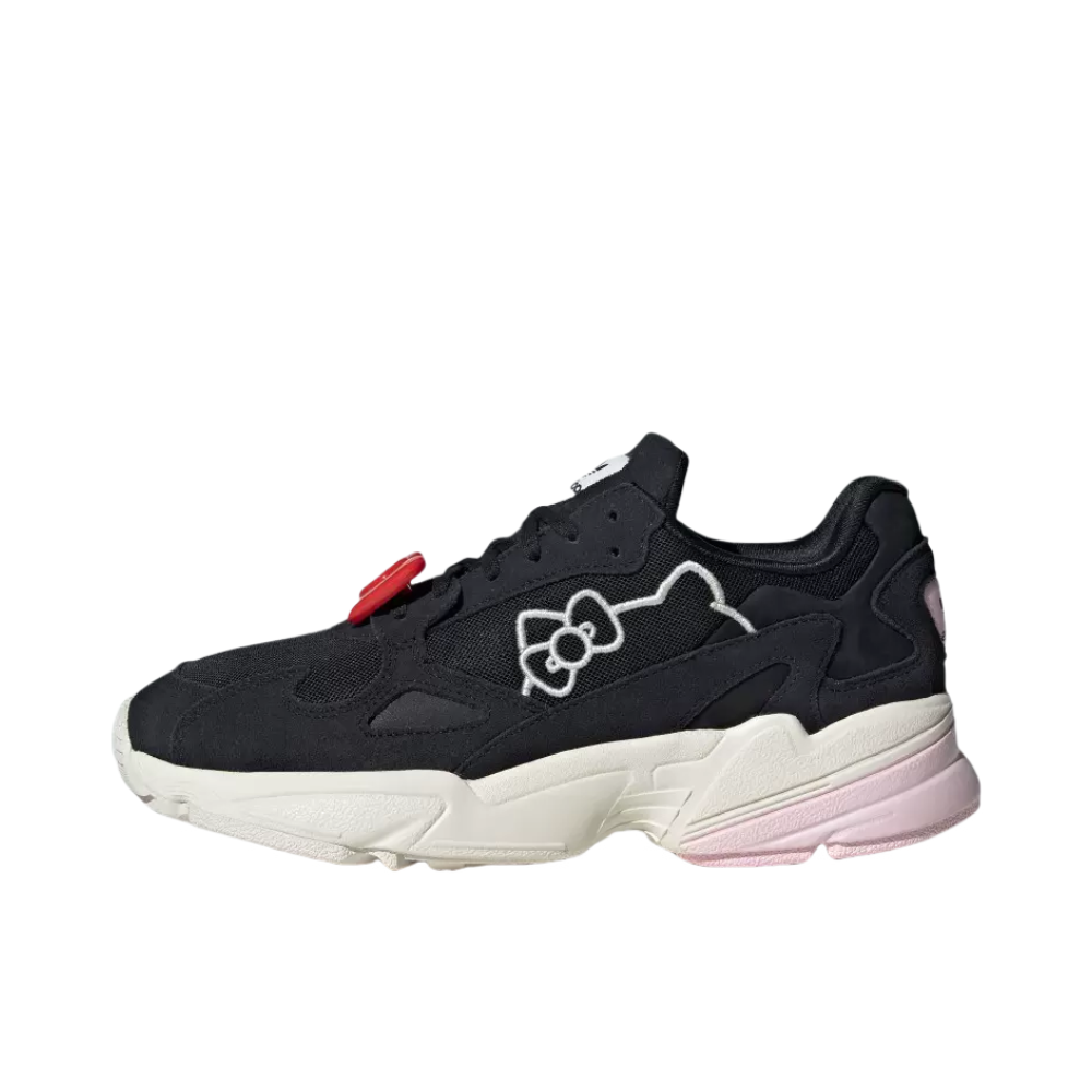 推荐商品：adidas Originals Falcon 轻便耐磨 舒适透气 复古 运动 休闲鞋 老爹鞋 女款/Hello Kitty联名/黑色/清澈粉/汉玉白