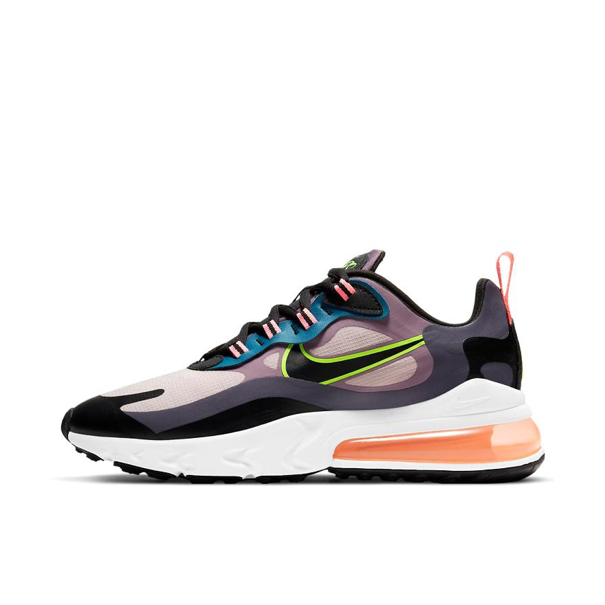 推荐商品：Nike Air Max 270 React 跑鞋 气垫缓震耐磨舒适透气复古拼接圆头回弹 紫色/橙色