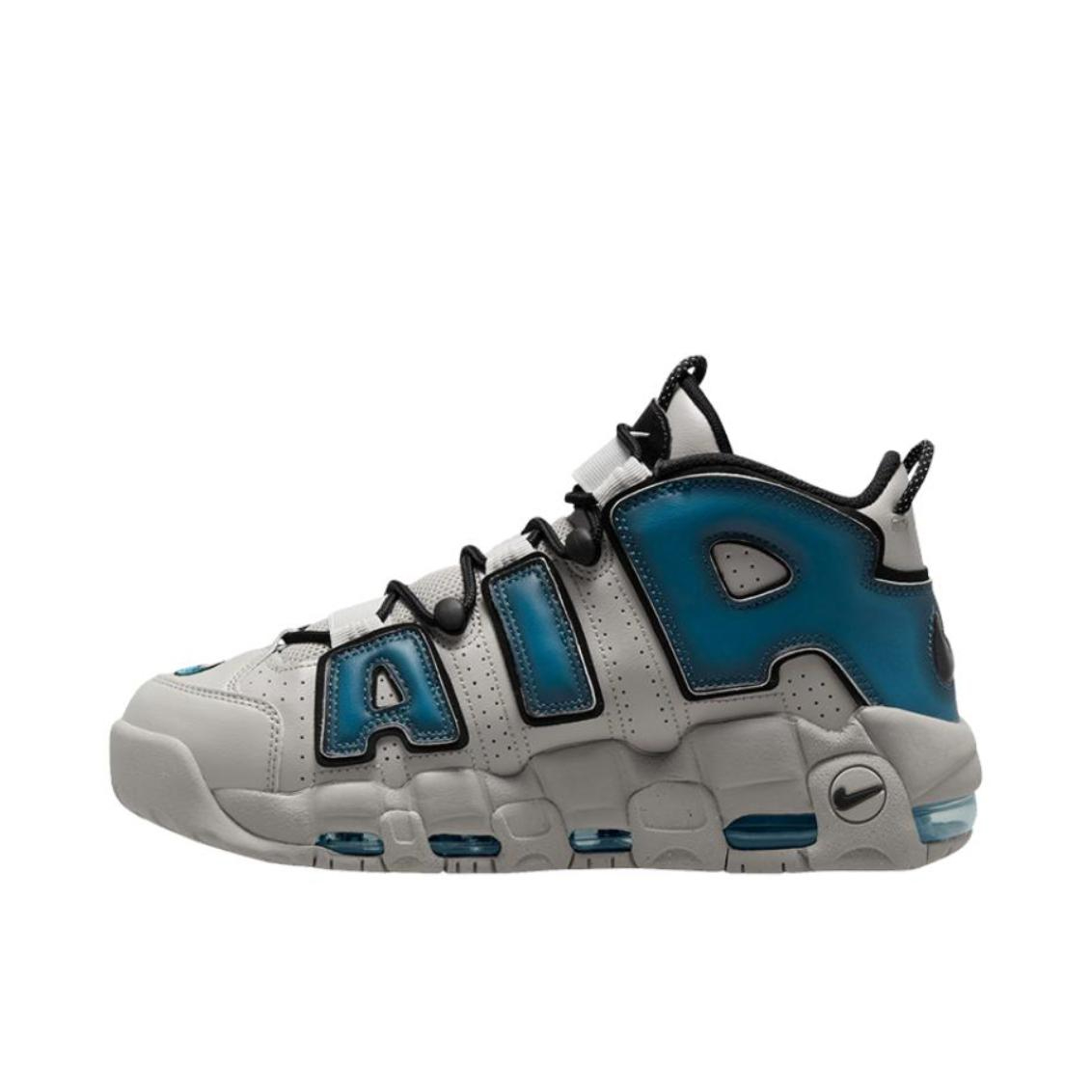 推荐商品：Nike Air More Uptempo 运动休闲鞋 缓震复古百搭防滑耐磨支撑圆头篮球风 灰色/蓝色