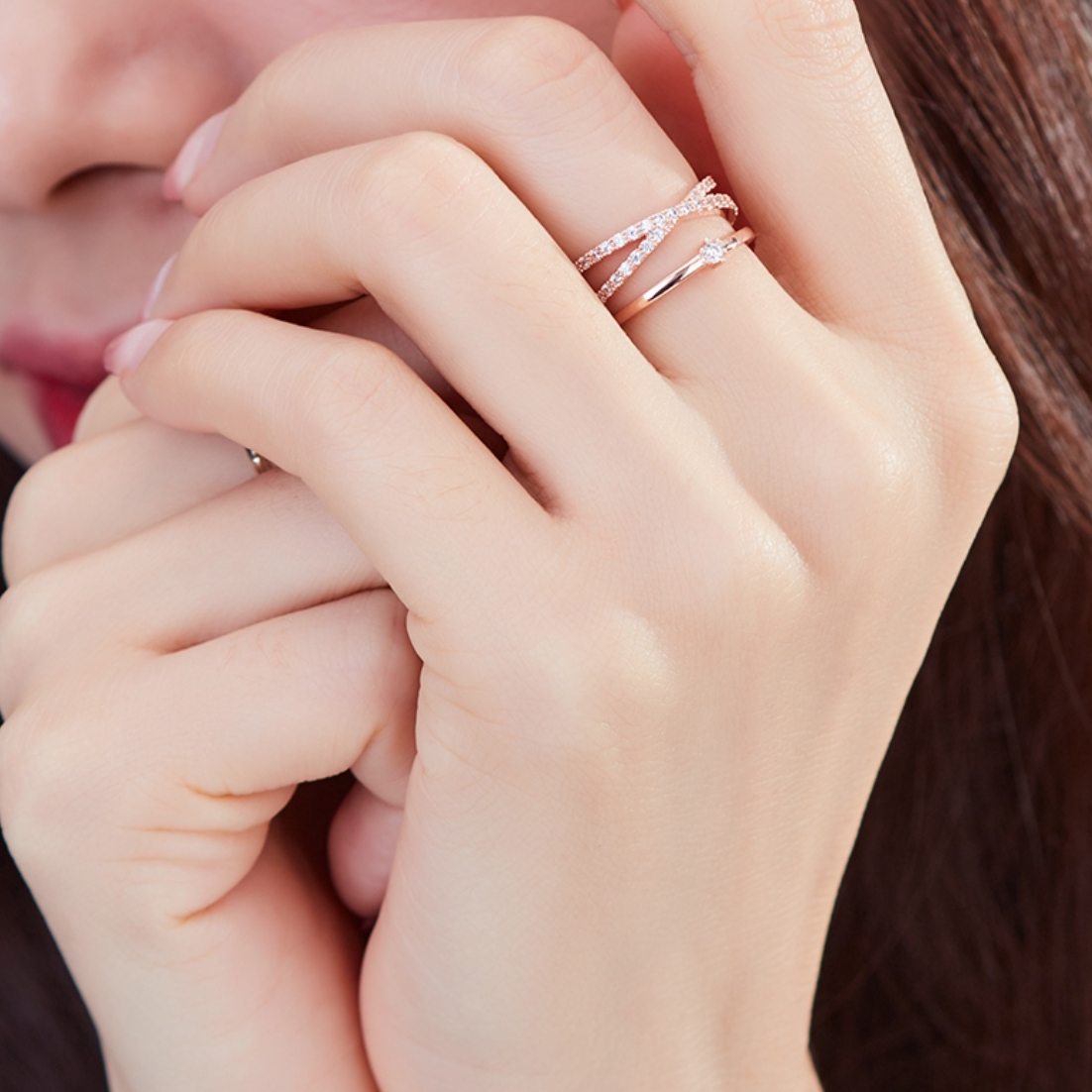 推荐商品：CAROMAY/卡洛美 多层叠戴可调节足银戒指 J0678