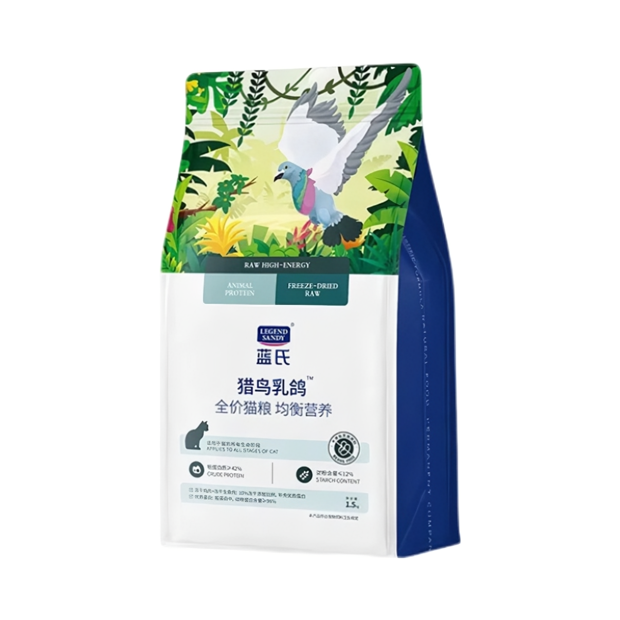 蓝氏 猫粮 猎鸟乳鸽系列全价猫粮冻干粮增肥发腮营养高蛋白 1.5kg