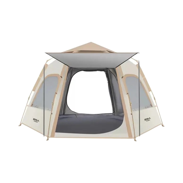 推荐商品：原始人 自动弹开 野外 便携式 加厚 防雨 六角 折叠 野餐 野营 帐篷