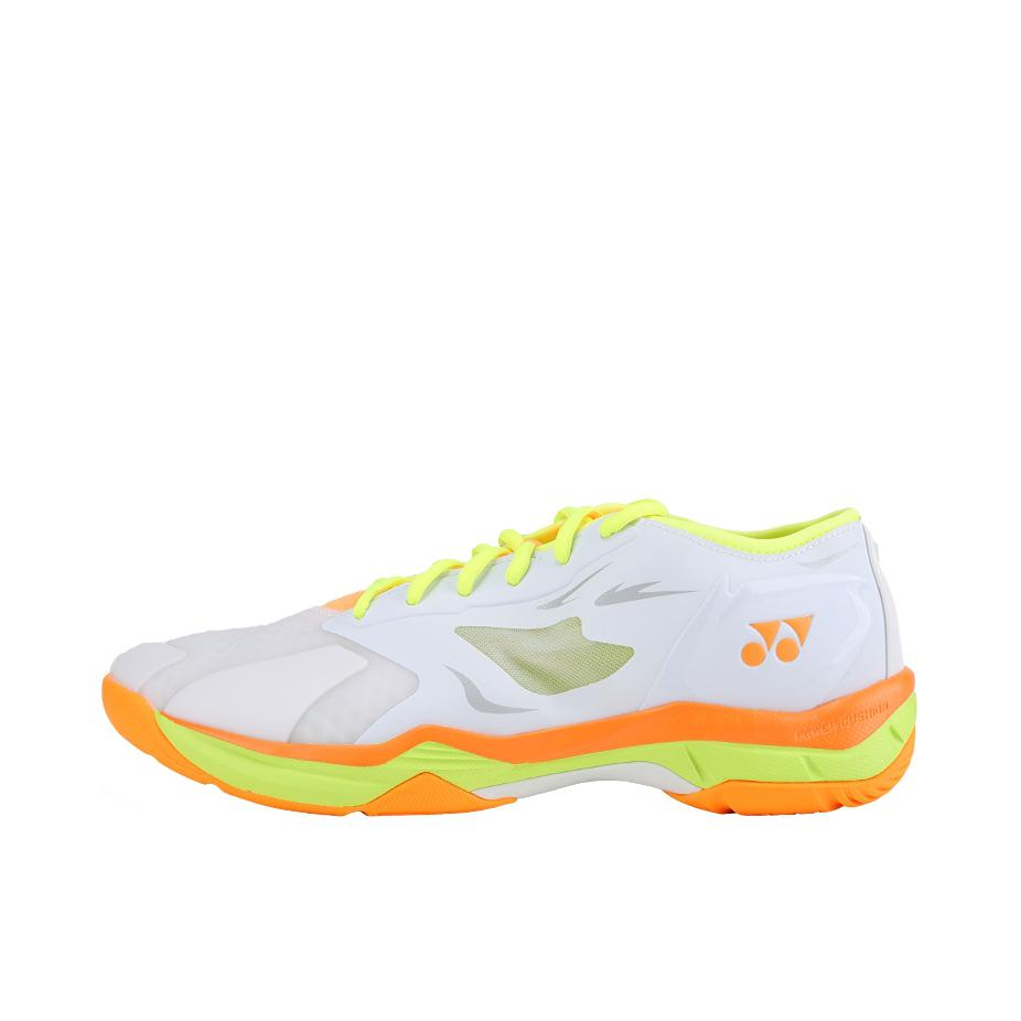 推荐商品：YONEX/尤尼克斯 Power Cushion 001系列 耐磨 减震 防滑 织物 合成革 羽毛球鞋 白色/橙色
