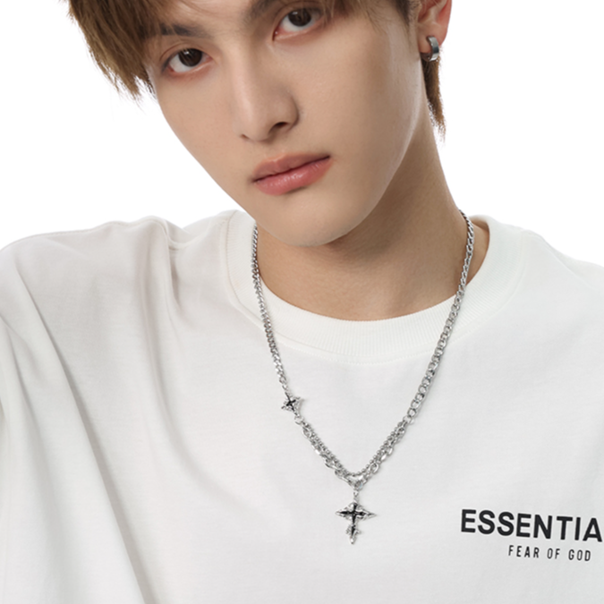 推荐商品：征棹 嘻哈风十字架钛钢项链 SXL023261