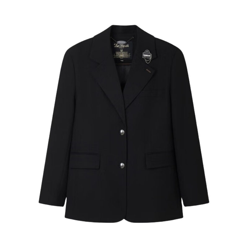 推荐商品：Teenie Weenie  美拉德纯色刺绣穿搭口袋西装 男女同款 TTJK234951P 黑