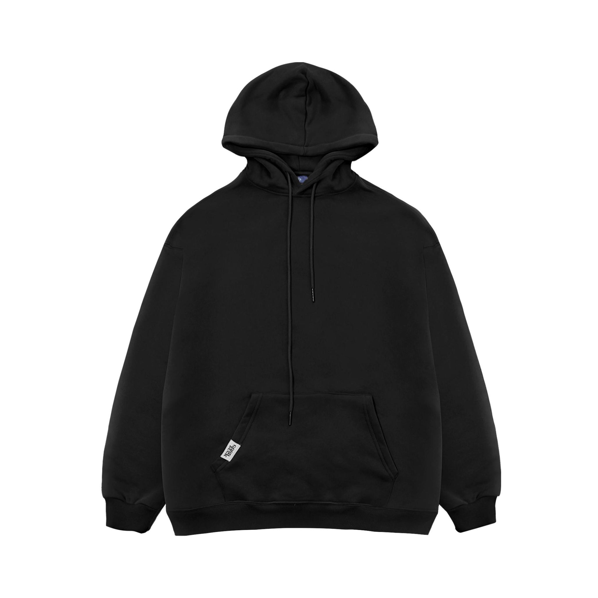 HEEMKIZOO/嘿马七作 纯色素板套头抽绳加绒保暖圆领连帽卫衣 L-240813-WY24362 黑