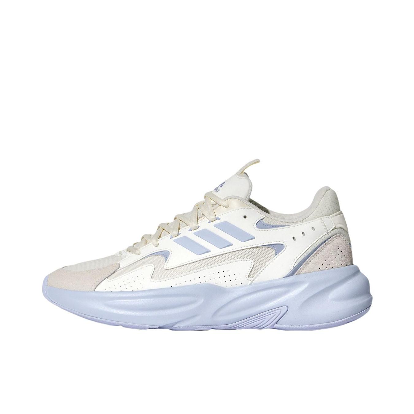 推荐商品：adidas neo Ozelle 跑鞋 防滑耐磨舒适透气轻便织物合成革百搭复古轻运动 汉玉白/晶蓝色/亮白色