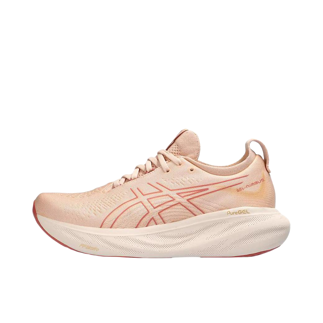 推荐商品：Asics/亚瑟士 Gel-Nimbus 25 跑鞋 稳定支撑缓震回弹舒适透气防滑耐磨防水织物轻量 男款/粉色