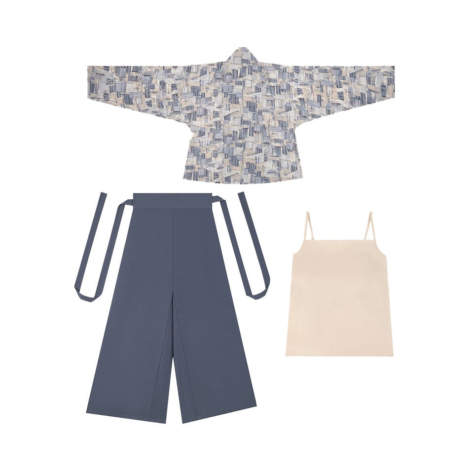 推荐商品：织造司 阡陌系列宋制改良飞机袖宋抹宋裤汉服 女装 蓝色（三件套）