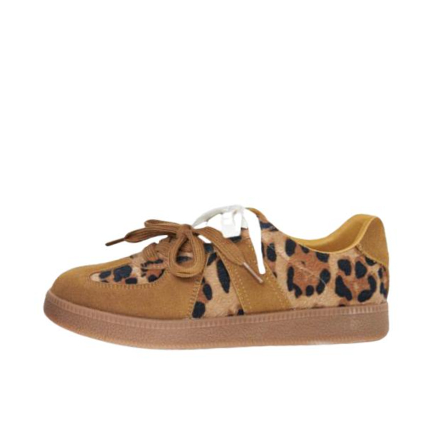 推荐商品：Toomanyshoes 休闲舒适 简约 拼接百搭 德训鞋 ZAD24 女款/豹纹/棕色