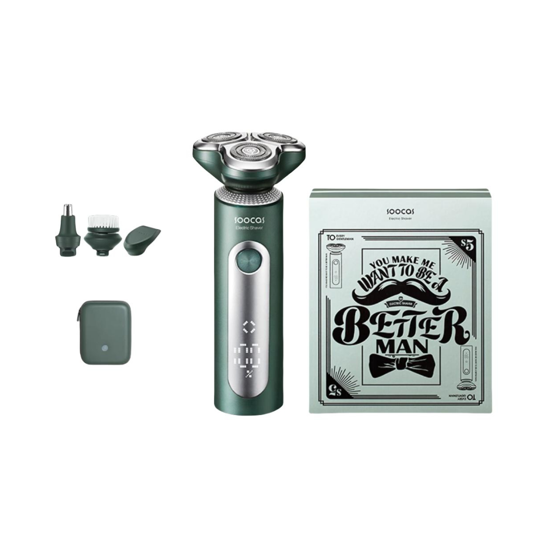 推荐商品：【礼盒装】素士 S5 电动剃须刀 三刀头充电式男士 雅痞 全身水洗 旋转式 刀头水洗 干湿双剃 理容