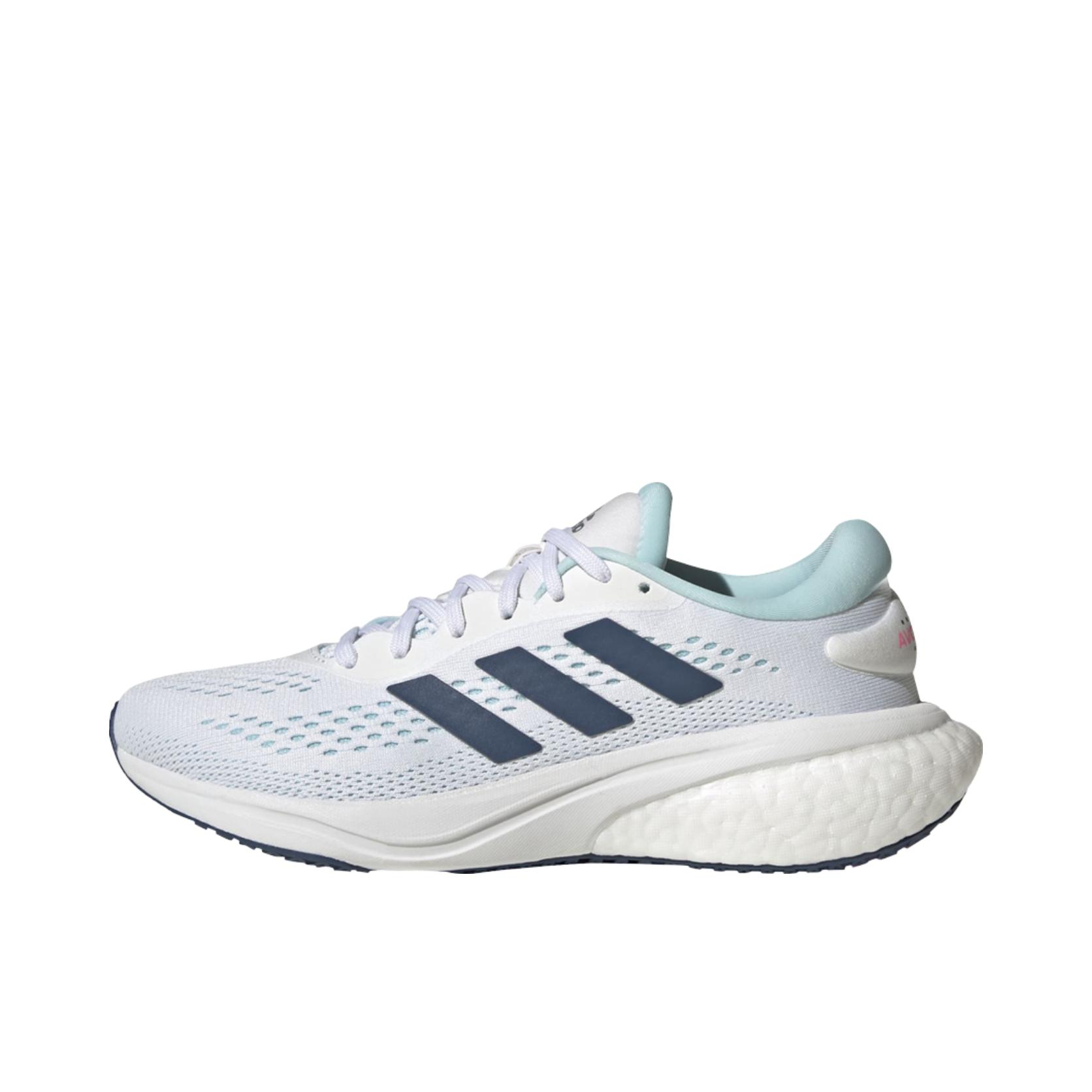 推荐商品：adidas Supernova 2 跑鞋 减震防滑耐磨网面透气回弹慢跑织物运动 GS/白色/黑色/青色