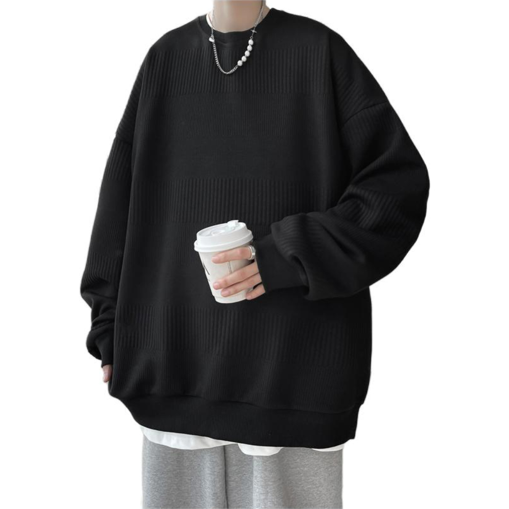 推荐商品：FRQ 提花肌理感无帽长袖圆领卫衣 CR-WY8009 黑