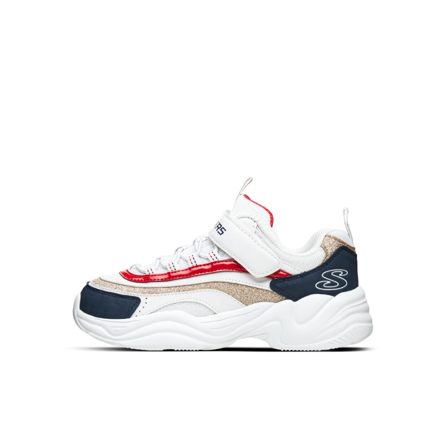 推荐商品：Skechers/斯凯奇 GO LITE STYLES 运动鞋儿童 增高网面透气防滑耐磨魔术贴拼接 小童/白色/蓝红