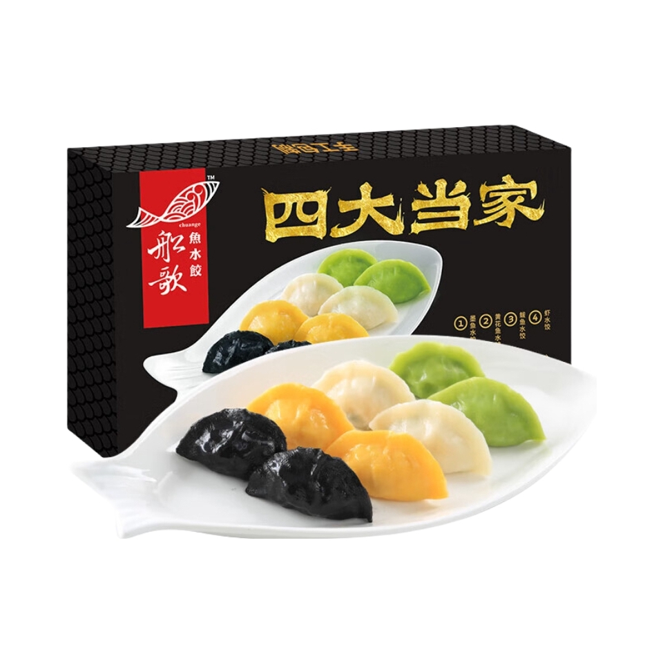 推荐商品：船歌鱼水饺 四大当家 一人食多味鲅鱼水饺 礼盒装